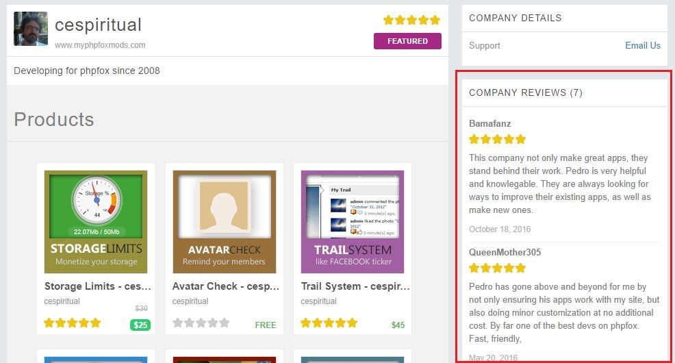 Reviews in Developer profile
