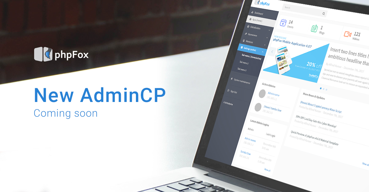 Sneak Peek for the new phpFox AdminCP