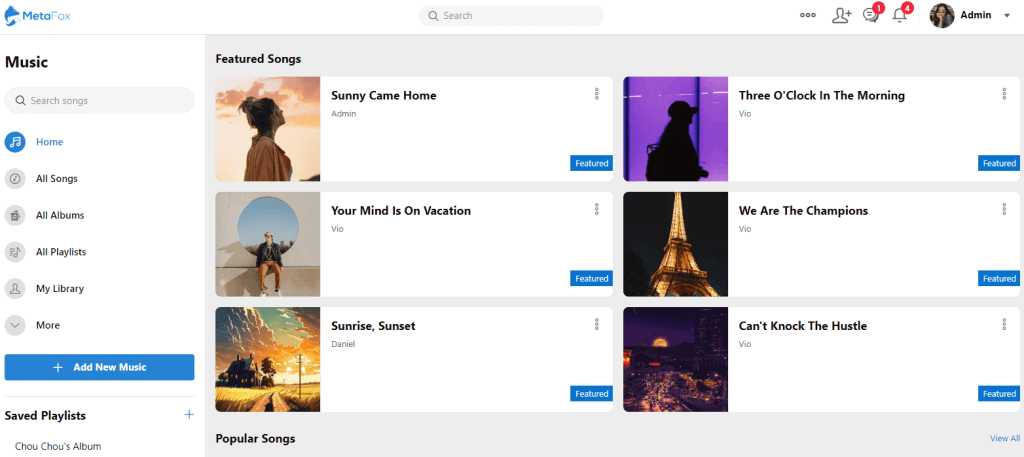 music feature in MetaFox 5.1.0
